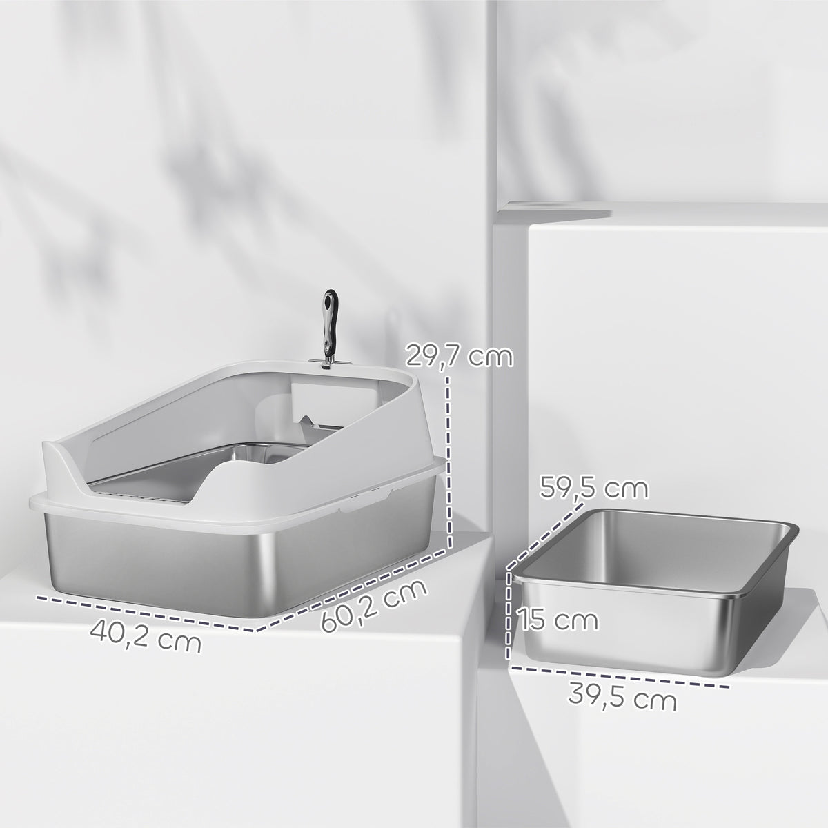 Pawhut Arenero Para Gatos De Acero Inoxidable Xl 60,2x40,2x29,7 Cm Gris_2