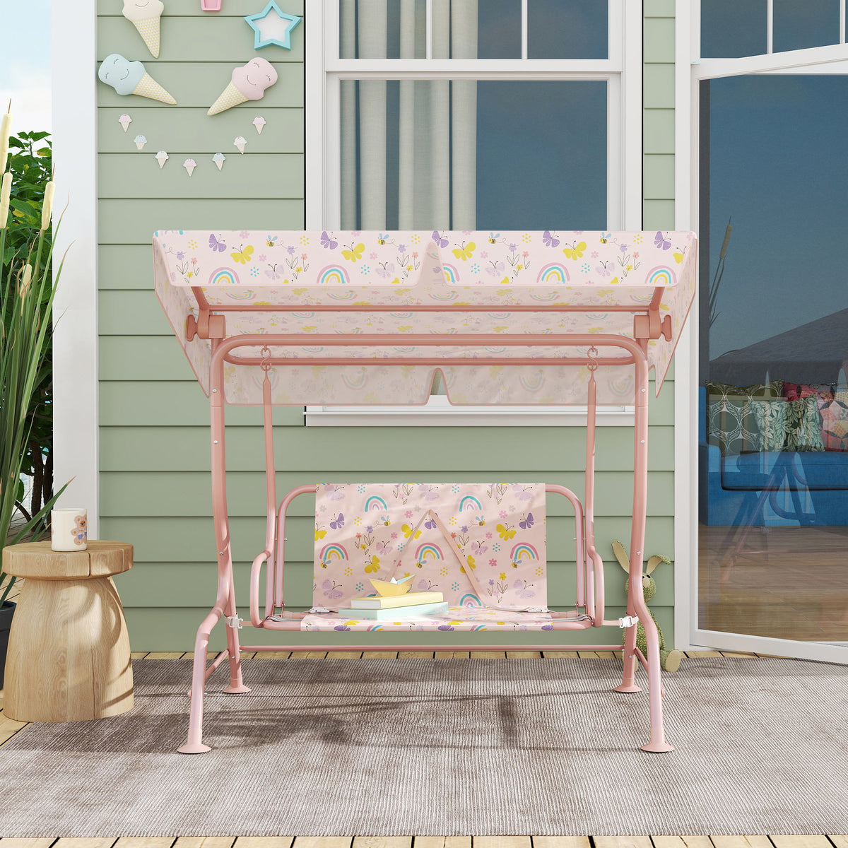 Columpio Jardín Infantil Aiyaplay Acero, Poliéster Rosa 112x75x120 Cm_3