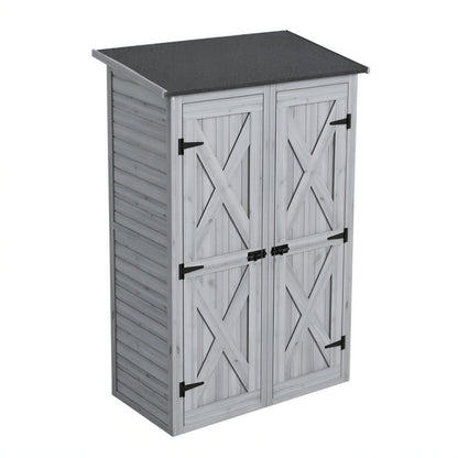 Armario De Jardín Outsunny Madera De Abeto Gris 115x53x156 Cm_5