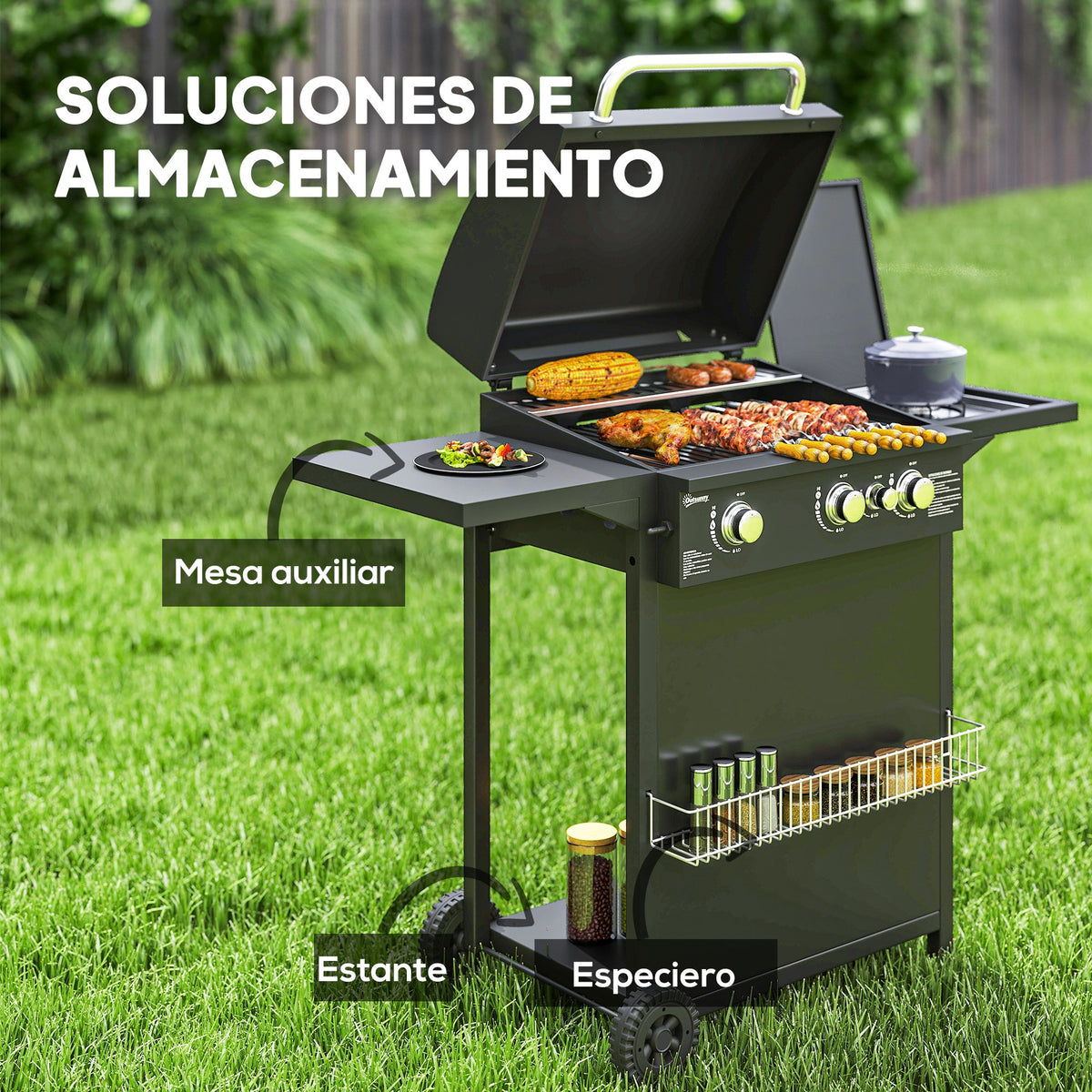 Barbacoa De Gas Outsunny Acero Negro 123x57x98 Cm 846-181v40bk_5
