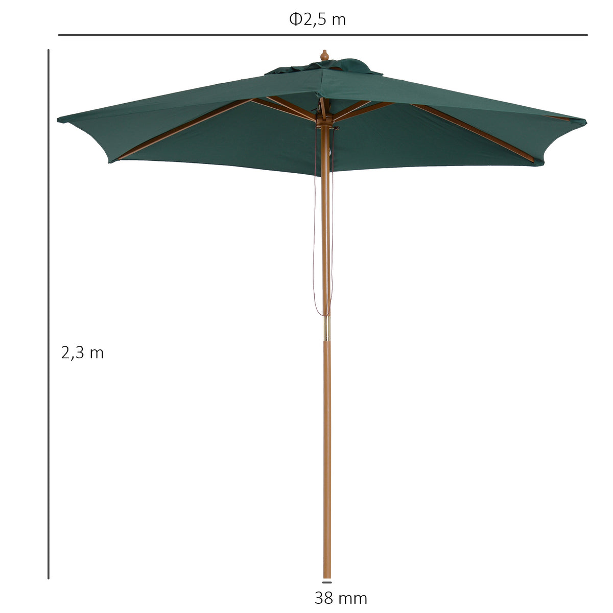 Parasol De Jardín Outsunny Verde Oscuro Ø250x230 Cm_2