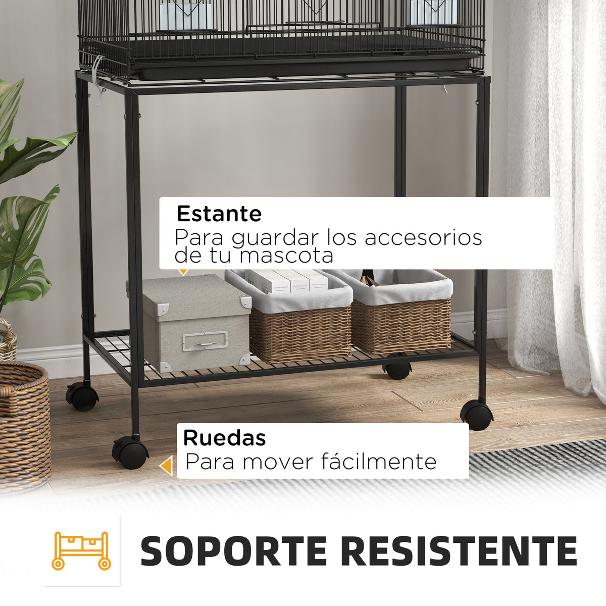 Jaula Para Pájaros Pawhut Acero, Pp Negro 77x46x164 Cm_3