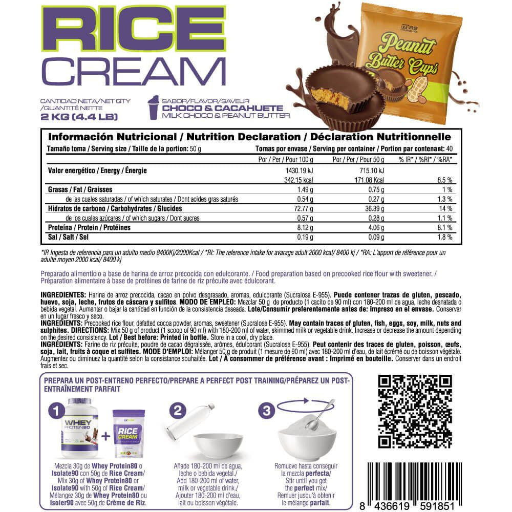 Rice Cream (crema De Arroz Pregelatinizada) - 2kg - Peanut Butter Cups - Fuente De Carbohidratos De Buena - Masmusculo_5