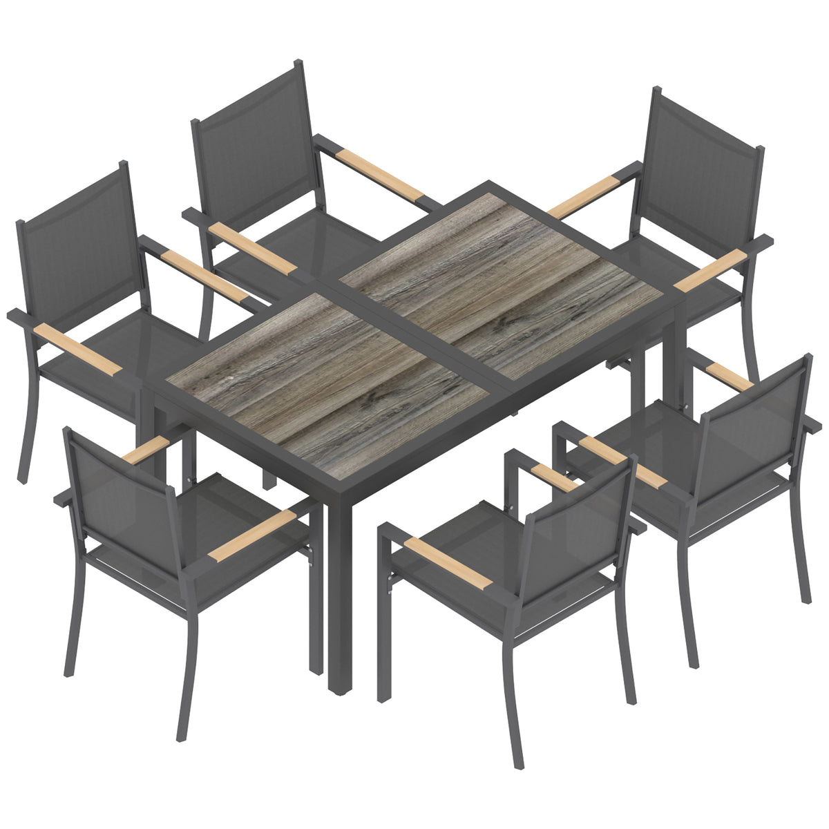 Conjunto De Jardín Outsunny Acero Galvanizado, Textilene Gris Oscuro 140x80x72 Cm_4
