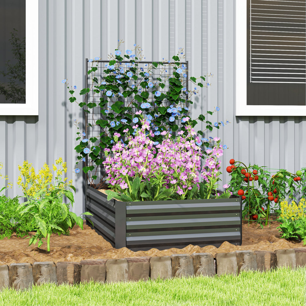 Jardinera Con Celosía Outsunny Acero Galvanizado Gris Oscuro 80x115x125 Cm_1