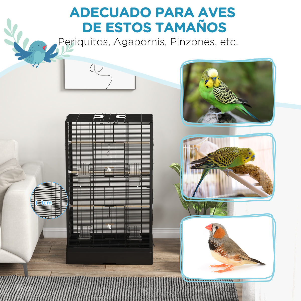 Jaula Para Pájaros Pawhut Acero, Madera De Abeto Negro 61x36.5x98 Cm_5