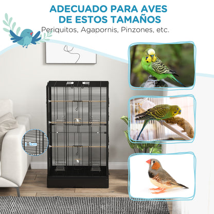 Jaula Para Pájaros Pawhut Acero, Madera De Abeto Negro 61x36.5x98 Cm_5