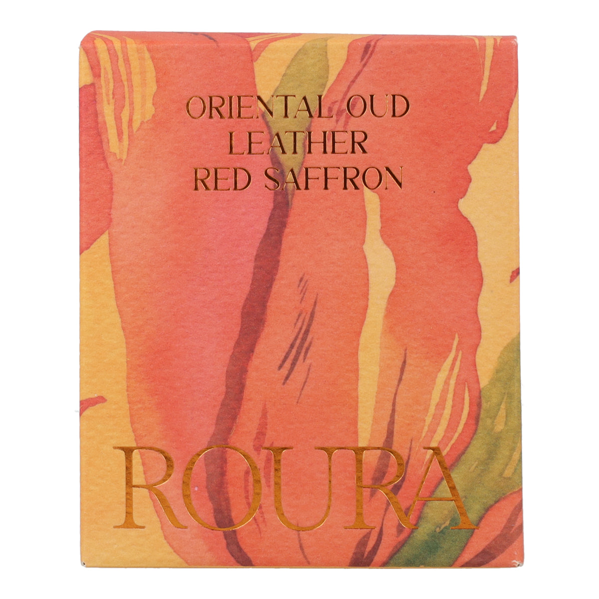 Vela perfumada Oriental Oud en vaso rayado naranja 9x8 cm Roura