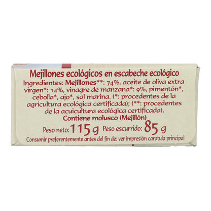 Mejillones ecológicos en escabeche ecológico (20/25 ud) en Lata Pan do Mar 115g