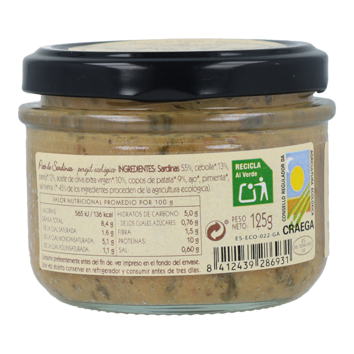 Paté de sardina con perejil ecológico en Vidrio Pan do Mar 125g