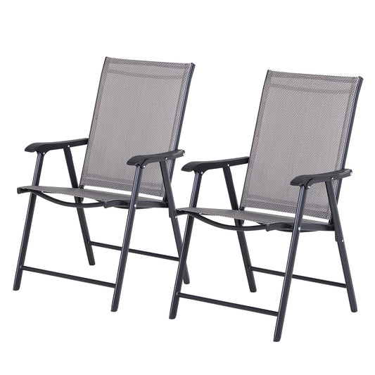 Conjunto De 2 Sillas Plegables Outsunny Acero, Texteline Gris Y Negro 58x64x94 Cm_0