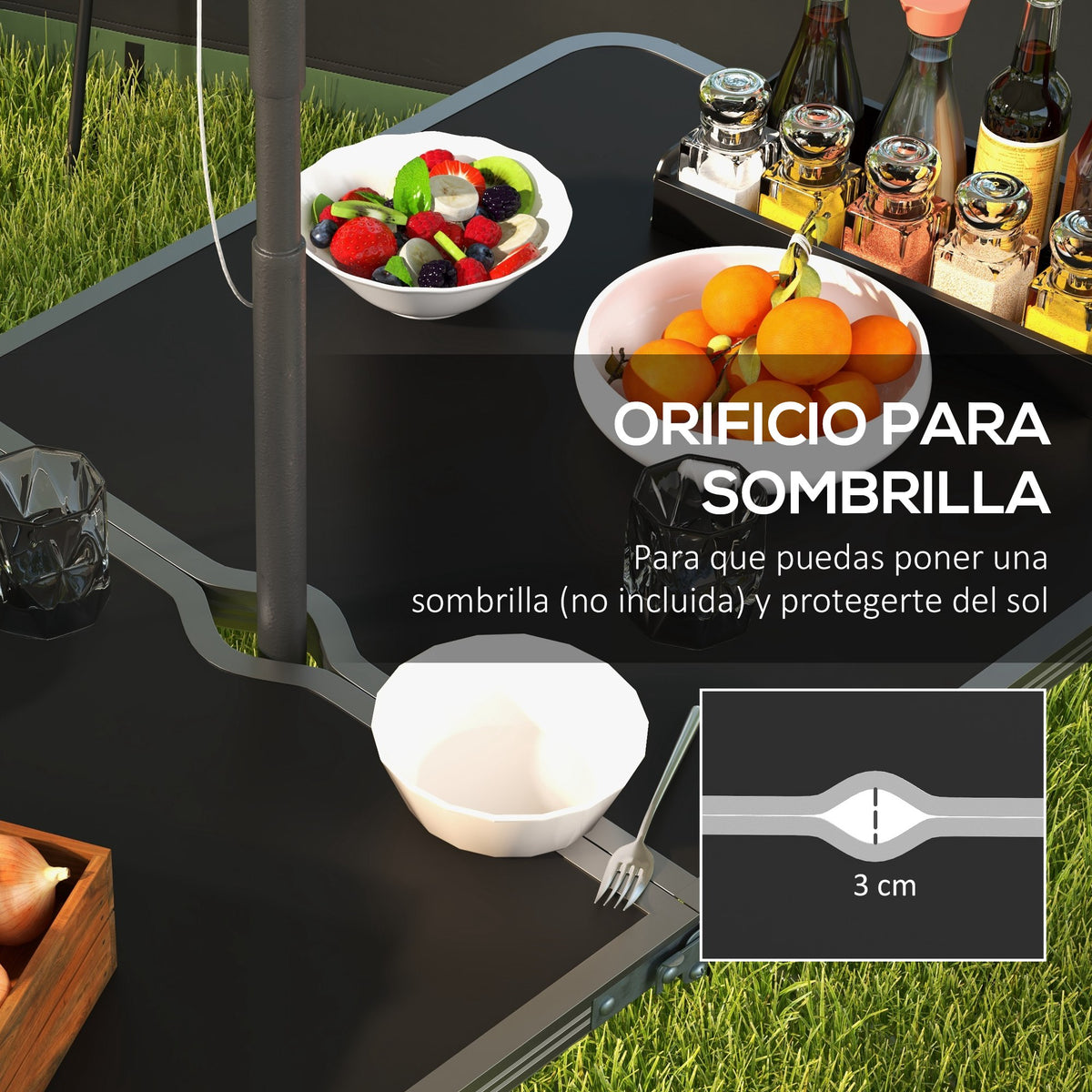 Mesa Camping Plegable Outsunny Mdf, Aleación De Aluminio Negro 120x60x77 Cm_5
