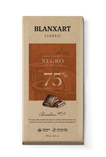 Chocolate Negro 75% Vegano Sin gluten Blanxart 75 g