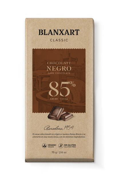 Chocolate Negro 85% Vegano Sin gluten Blanxart 75 g