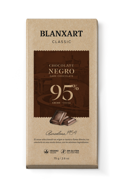 Chocolate Negro 95% Vegano Sin gluten Blanxart 75 g