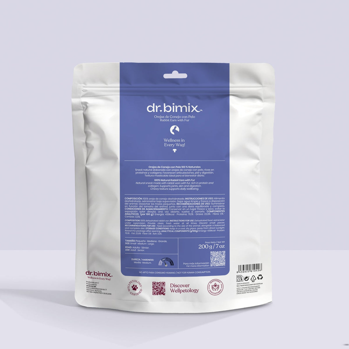 Snack Orejas de Conejo con Pelo para Perros Snack Natural 200 g dr.bimix