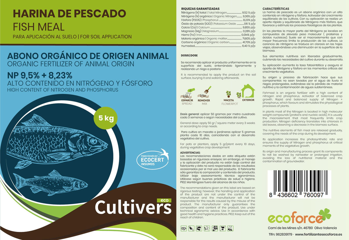 Cultivers Harina De Pescado 5 Kg | Abono Ecológico Certificado Con Nitrógeno, Calcio Y Fósforo | Fertilizante De…_1