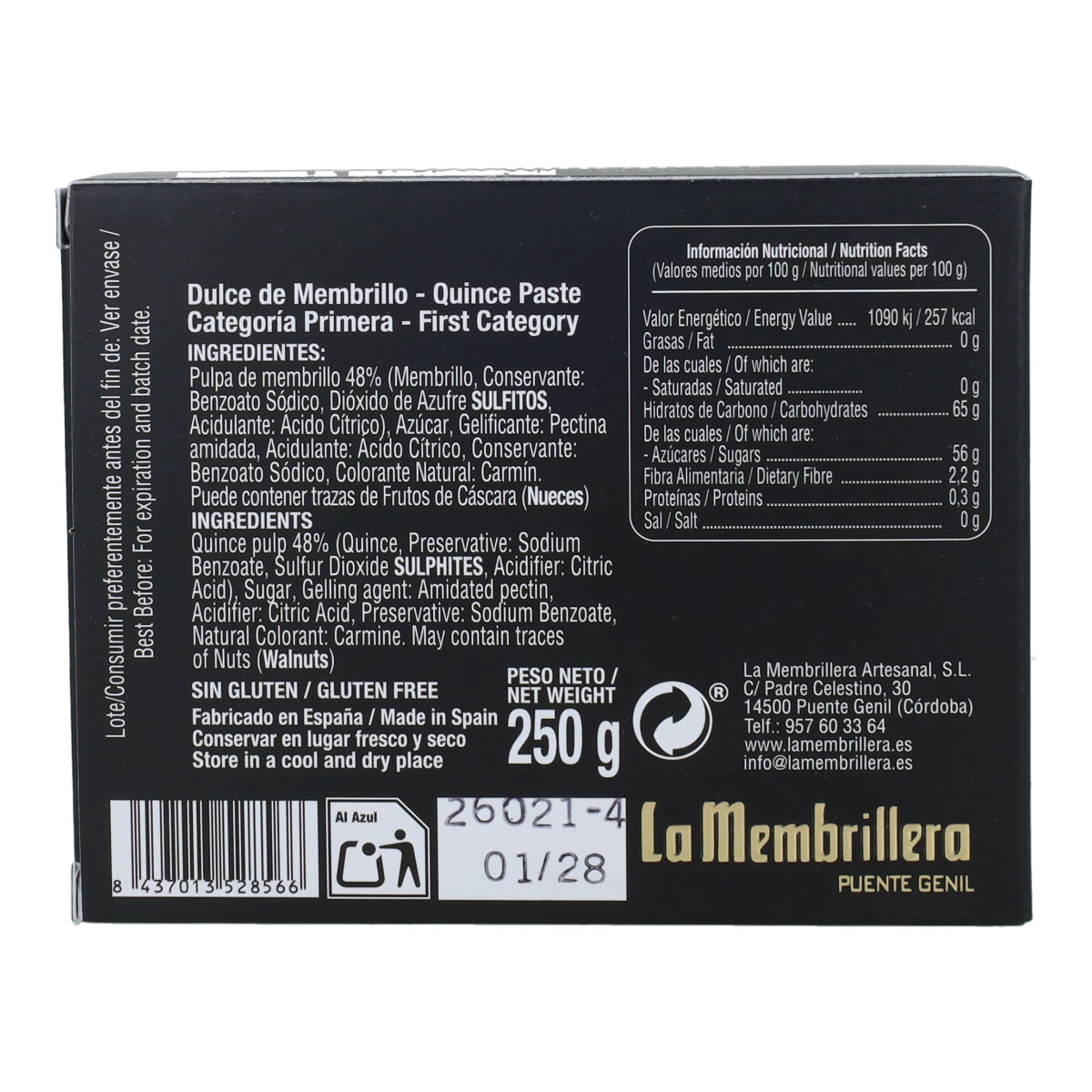 Carne de Membrillo Artesana Etiqueta Oro La Membrillera 250 g
