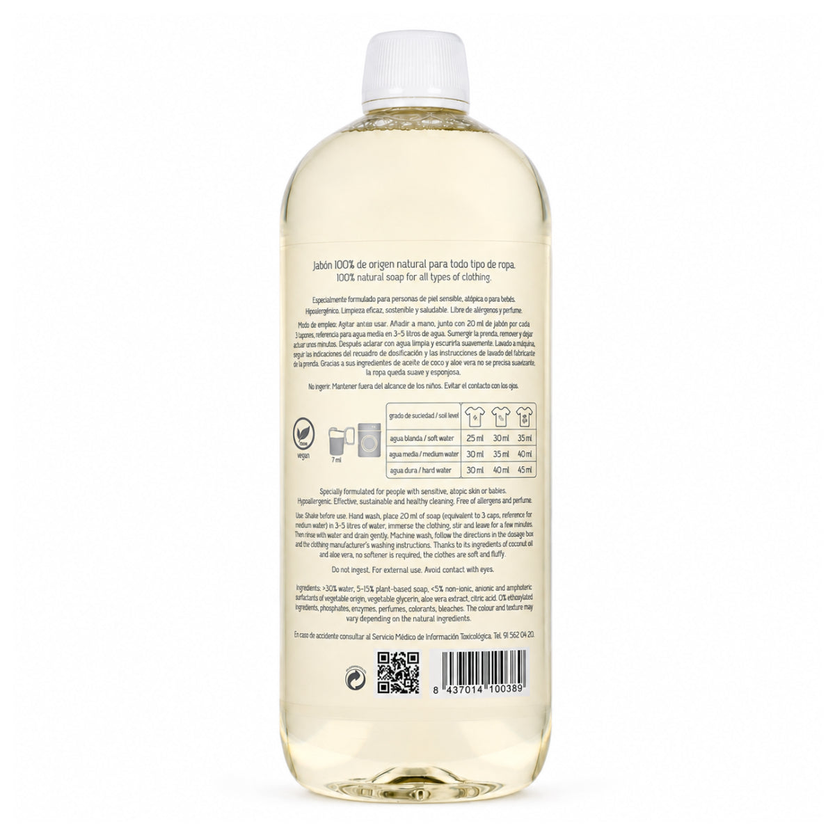 Jabón Natural para la Ropa del Bebé Carelia 1L (Piel Sensible, Prendas Delicadas, Primera Puesta)