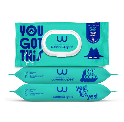 Toallitas Húmedas XL Desechables por el WC, aroma menta, sin alcohol y dermatológicamente testadas Wannawipes Pack de 48 uds.