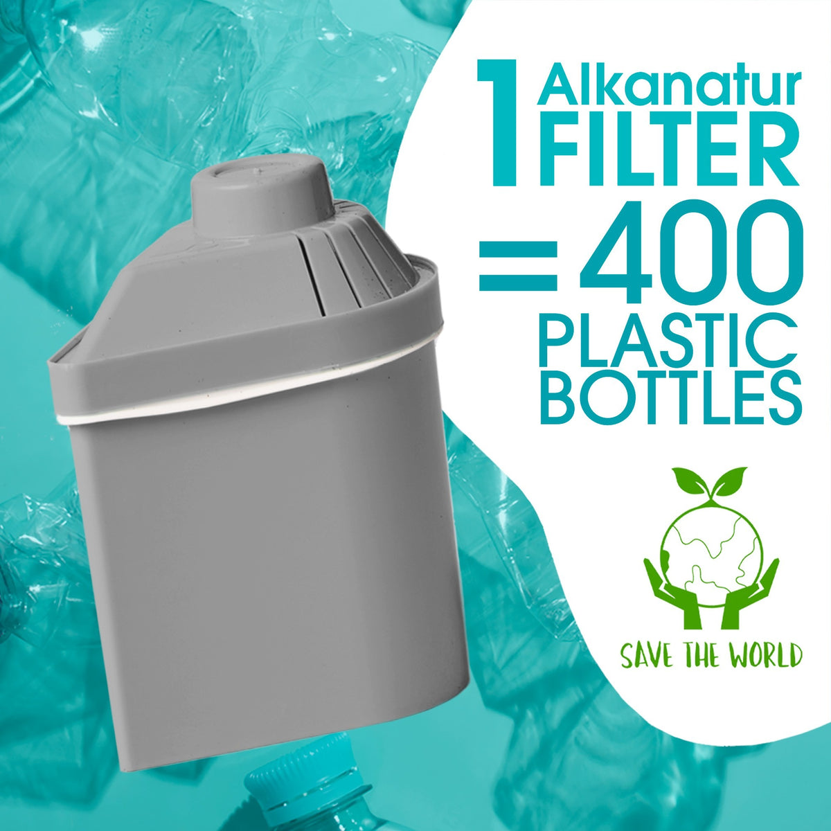 Jarra Verde Alkanatur Drops con 1 filtro Zeolita Clinoptilolita