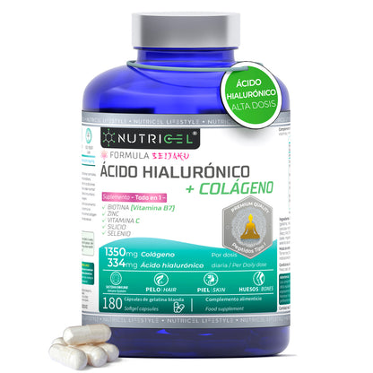 Ácido hialurónico con colágeno hidrolizado y biotina Nutricel 180 cápsulas
