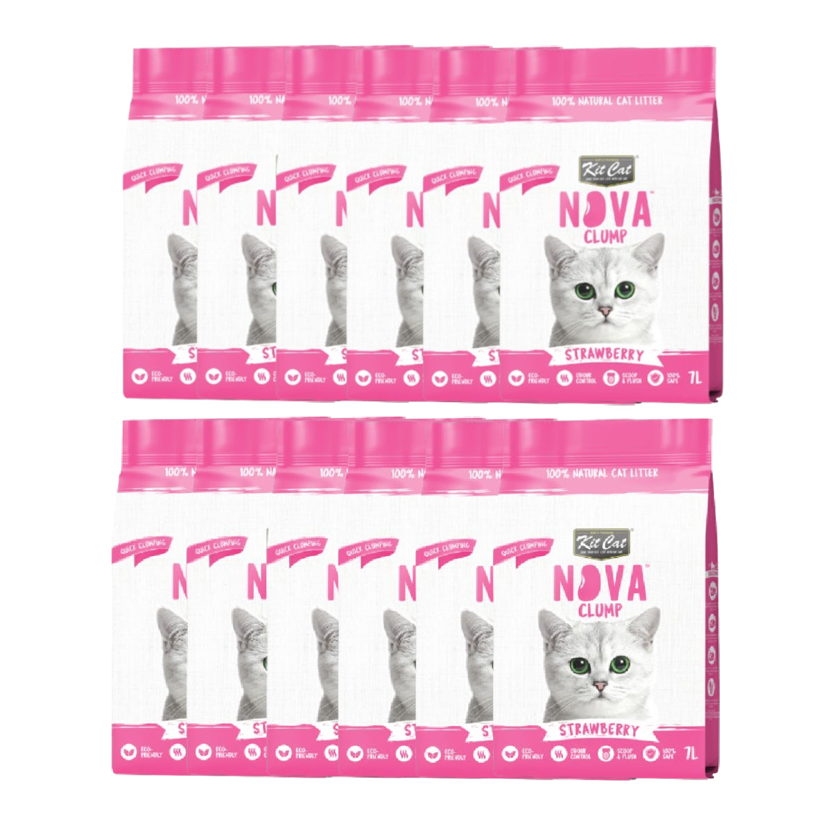 Pack 12 Kit Cat Arena Eco Nova Clump - Strawberry 7 L Arena para gatos - Dulce y Frutal Suave