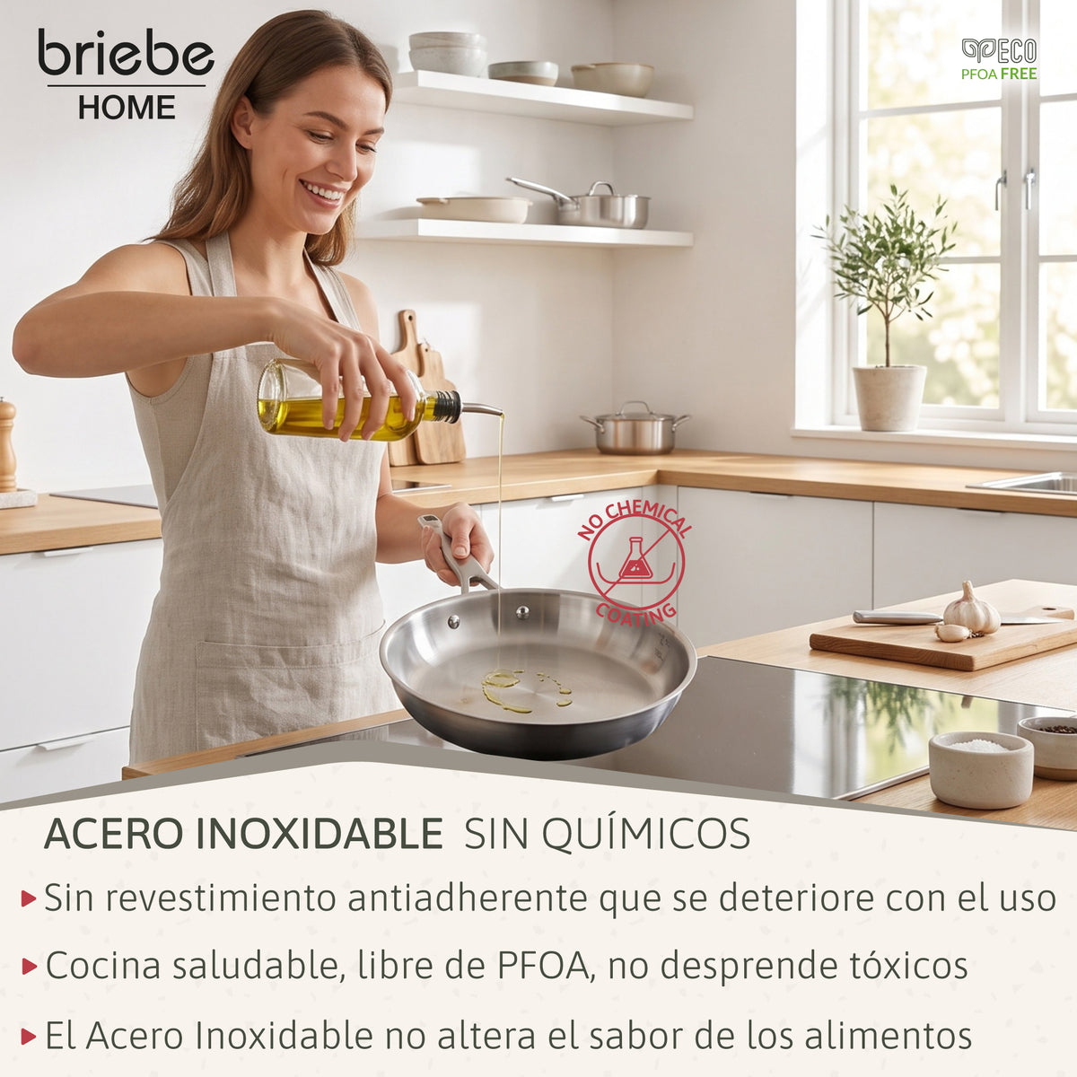 Briebe Pure Inox Juego De 3 Sartenes Acero Inoxidable Inducción 20-24-28 Cm, 3 Capas Tri-ply, Sin Antiadherente_2