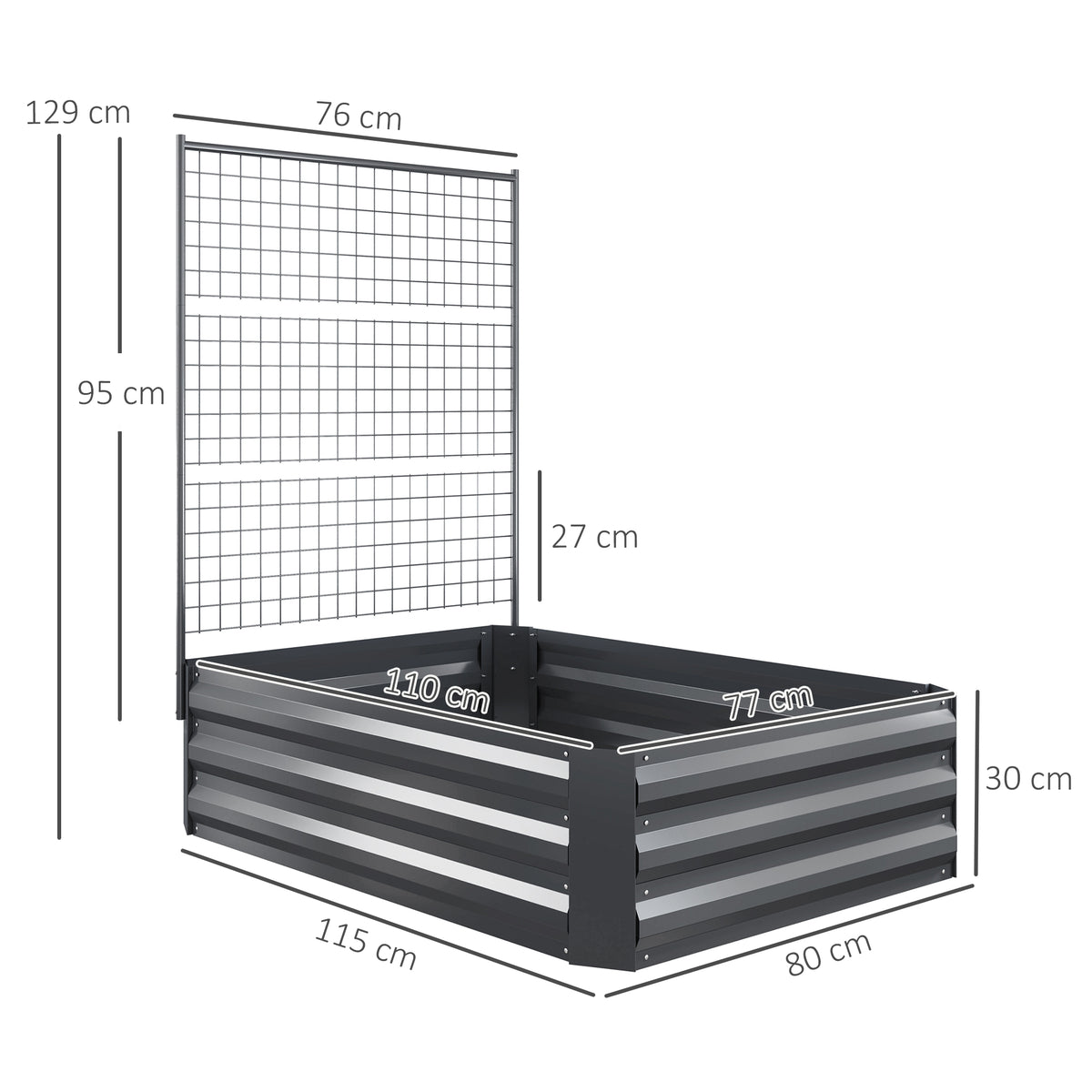 Jardinera Con Celosía Outsunny Acero Galvanizado Gris Oscuro 80x115x125 Cm_2