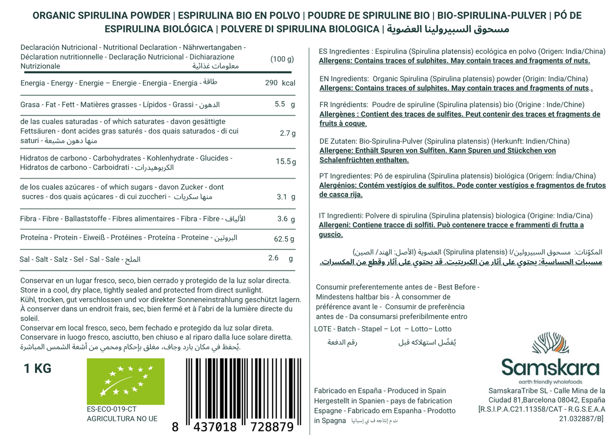 Espirulina En Polvo Bio - 4kg (1kg Envase Retail + 3kg Bolsa Granel De Recarga) | Superalimento Ecológico Vegano_1