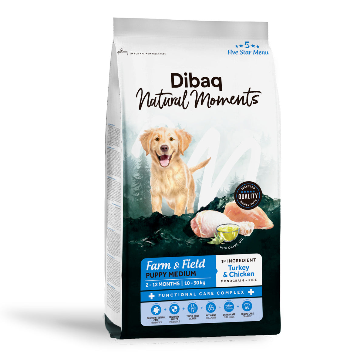 Dibaq Natural Moments 5 Star Pavo Y Pollo Cachorro Razas Medianas 12 Kg_0