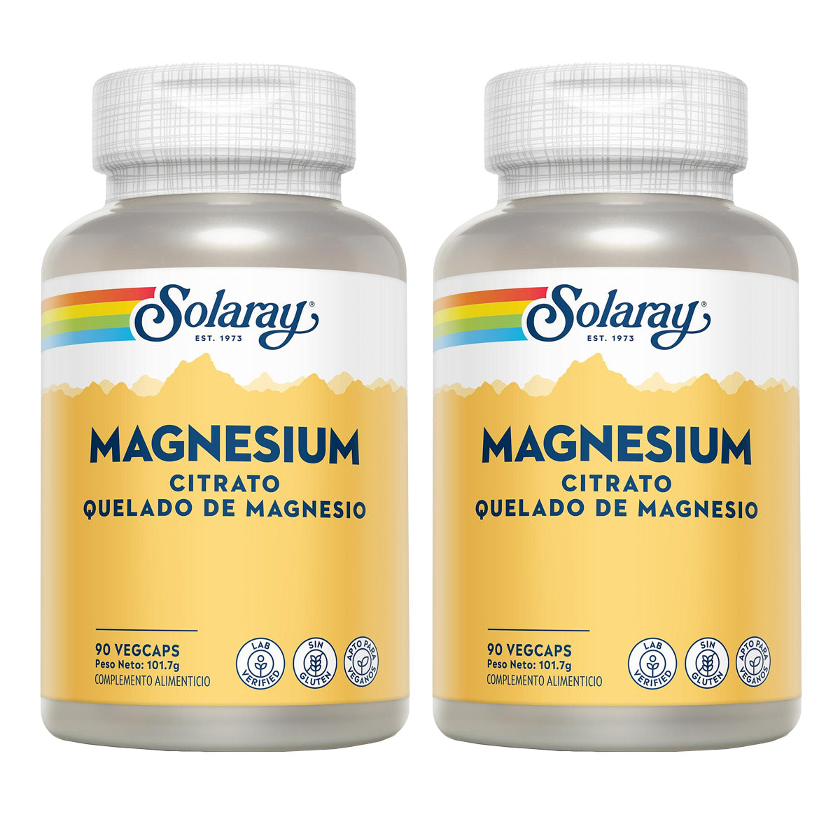 Pack 2x Magnesium Citrate - Magnesio- Solaray 90 VegCaps. Sin Gluten. Apto Para Veganos