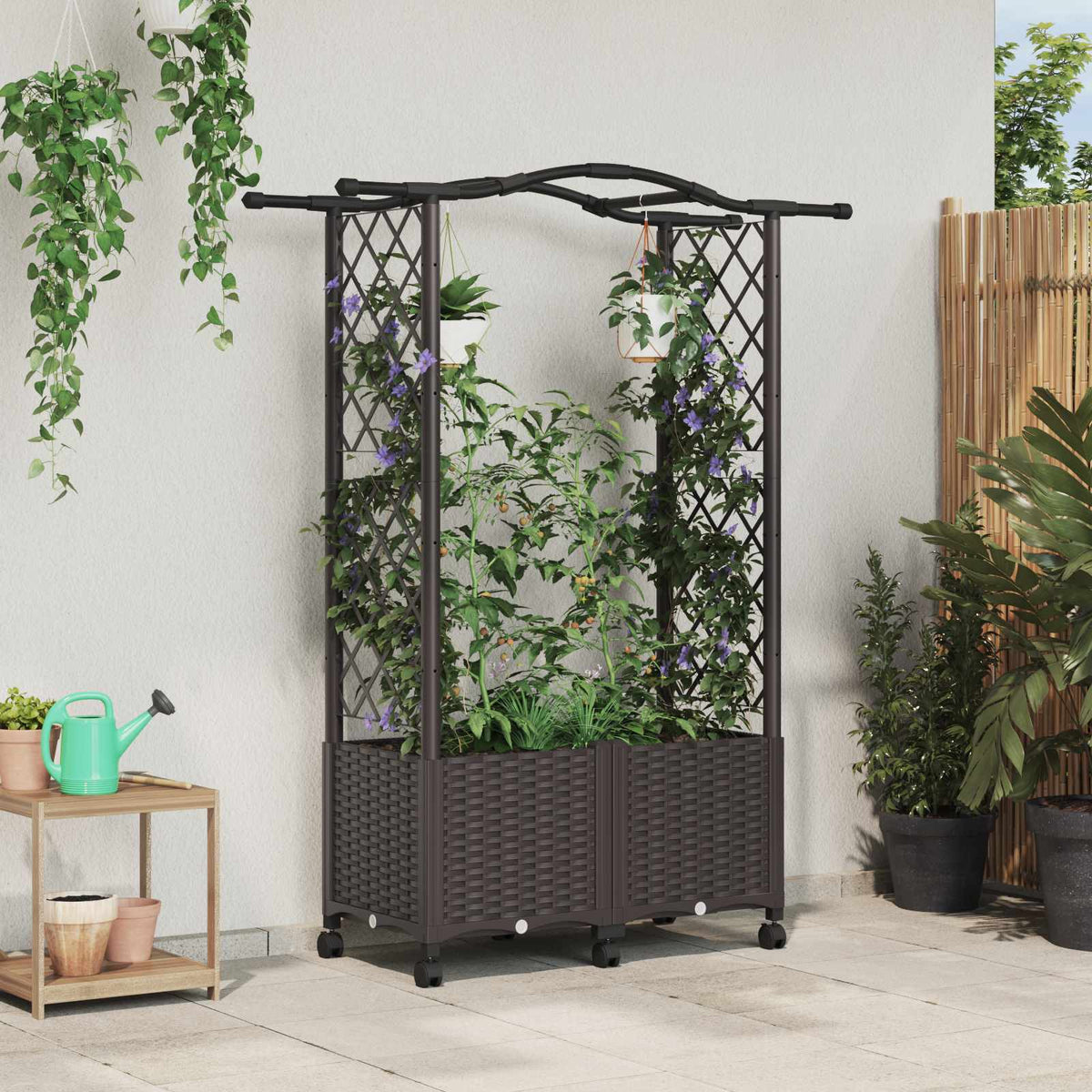 Cama Elevada Con Trellis Y Techo Marrón 125 X 40 X 144 Cm Pp_1