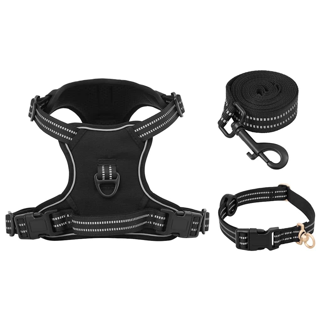 Arnés Para Perros Con Correa Y Collar Ajustable Negro M_3