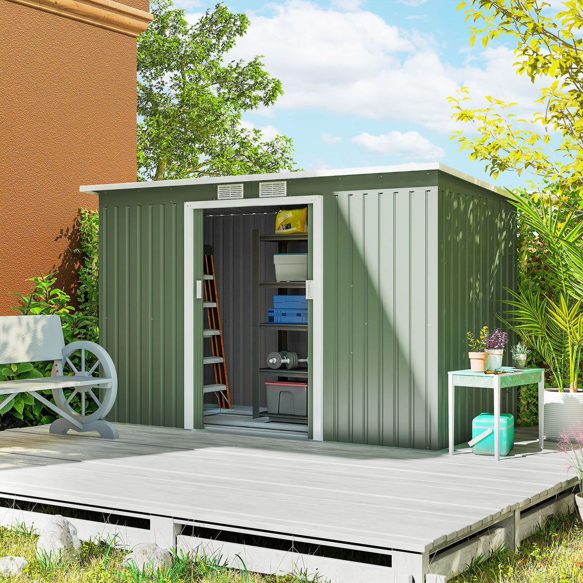 Cobertizo De Jardín Base 3,1 M² Outsunny 280x130x172 Cm Verde_1