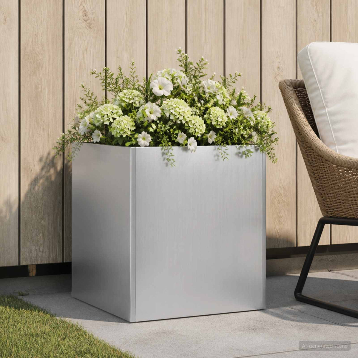 Macetero De Jardín Plateado 45 X 45 X 45 Cm Acero Galvanizado_1