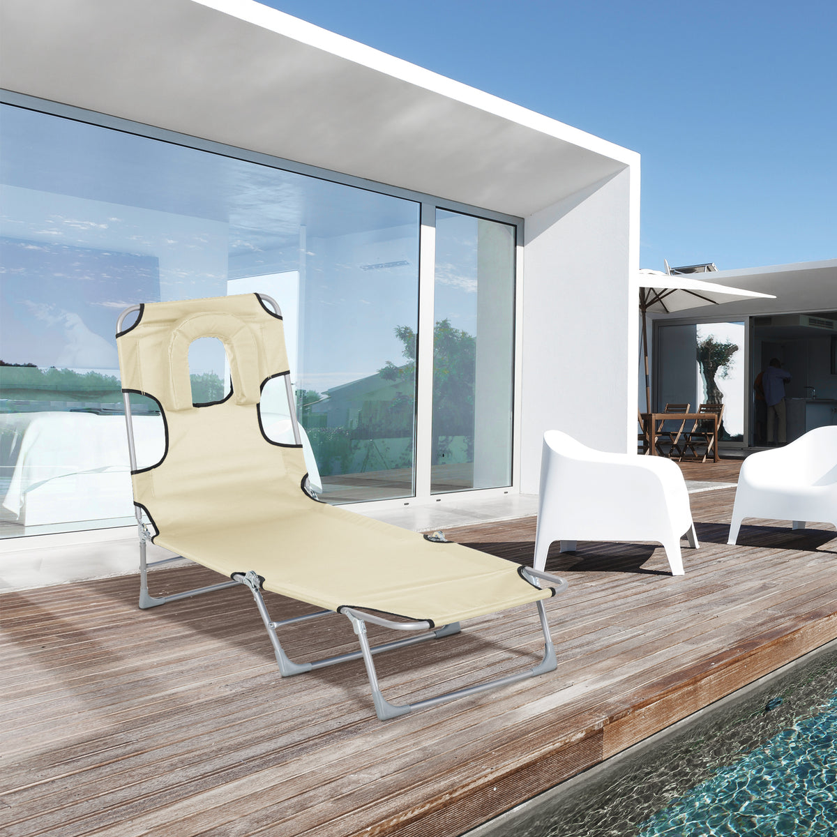 Tumbona Plegable Reclinable De Jardín Outsunny 182x56x24,5 Cm Beige_1
