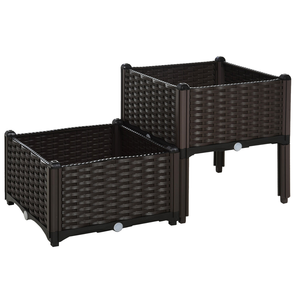 Conjunto De 2 Macetas Cuadradas Outsunny Marrón 40x40x44 Cm_0