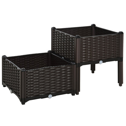 Conjunto De 2 Macetas Cuadradas Outsunny Marrón 40x40x44 Cm_0