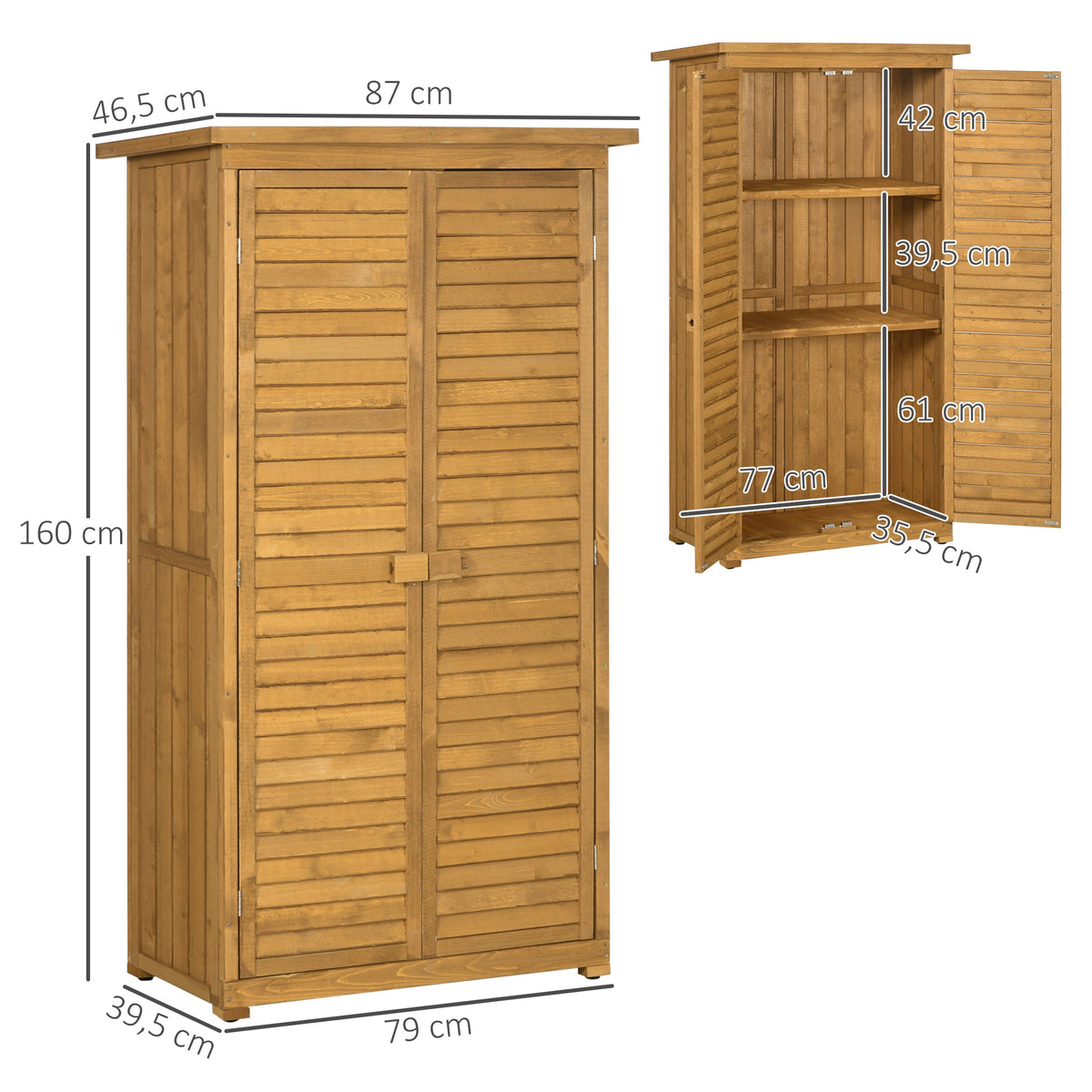 Cobertizo De Madera Outsunny Madera De Abeto Madera Natural 87x46.5x160 Cm_2