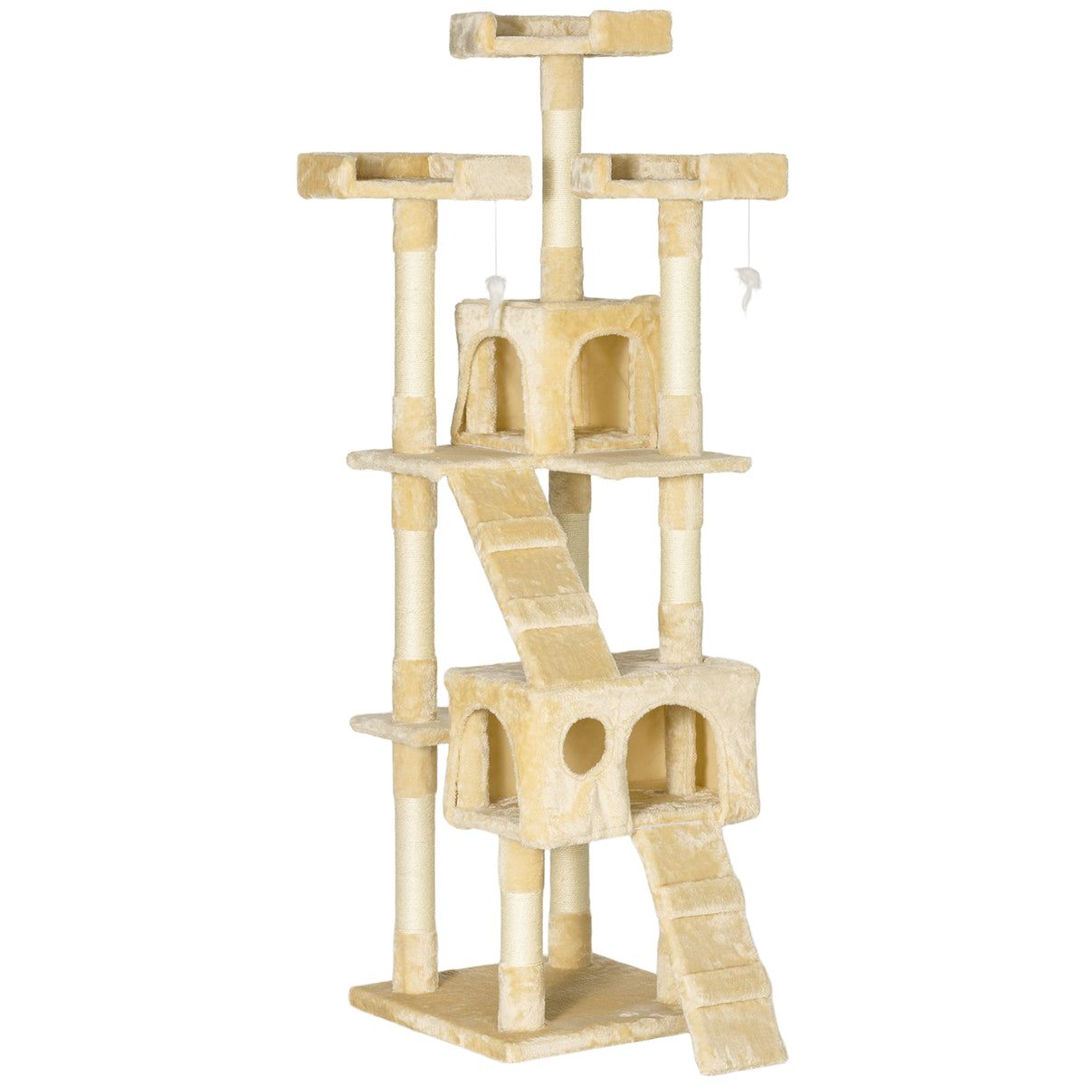 Pawhut Árbol Rascador Para Gatos Grande 49x49x173 Cm Con Múltiples Niveles Beige_1