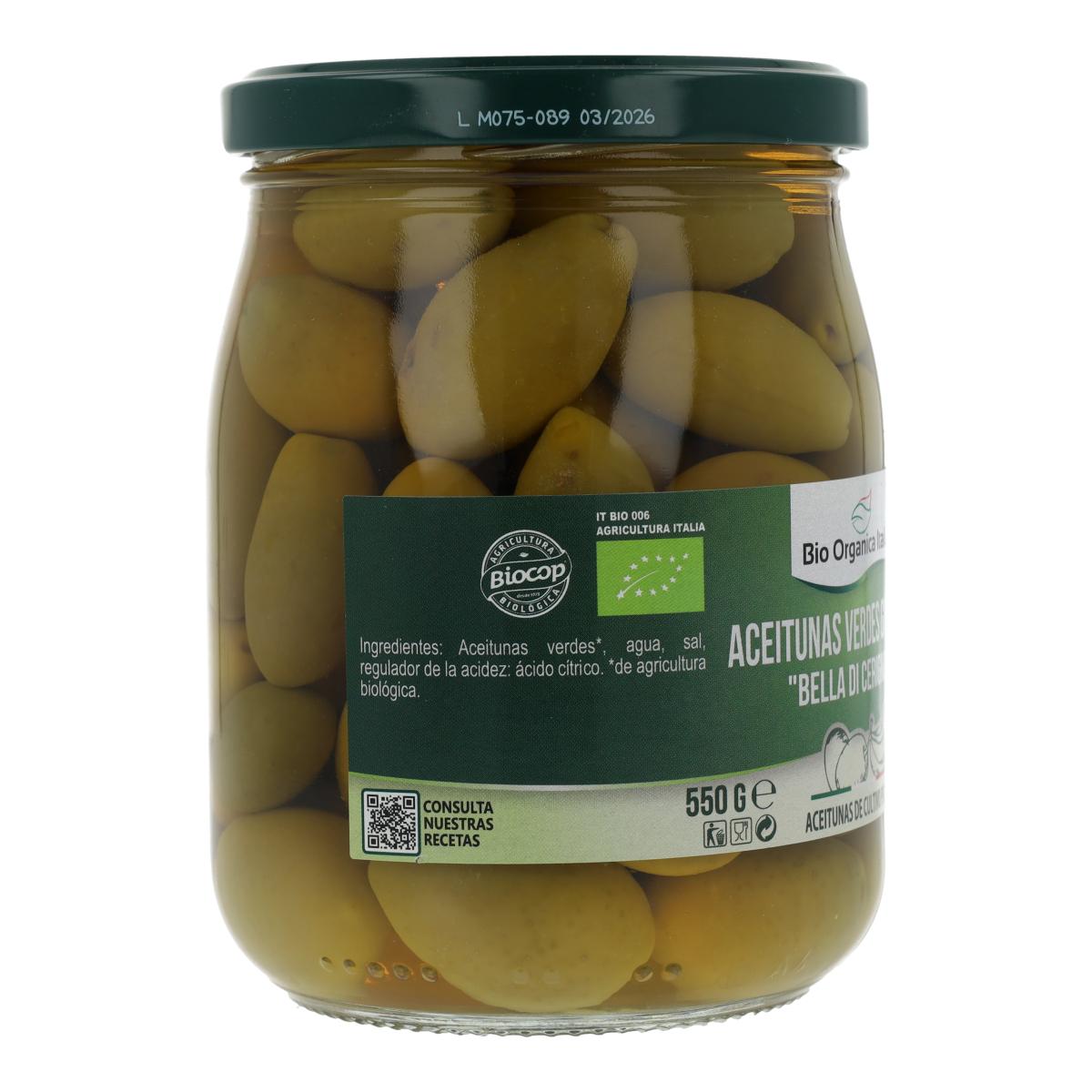 Aceitunas Verdes Gigantes Bio Organica Italia 550 gr