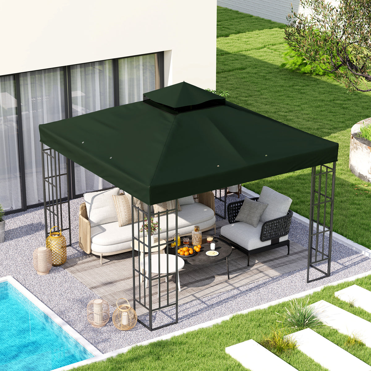 Techo De Repuesto Outsunny Tela Oxford Verde 300x300 Cm_1