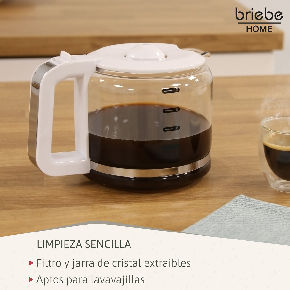 Briebe Cafetera Goteo 10 Tazas Máquina De Café Filtro Reutilizable, Función Mantener Caliente, 1,25 L, Cm1171wht,blanco_4