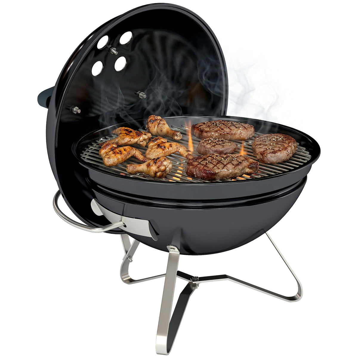 Barbacoa De Carbón Outsunny Metal, Acero Inoxidable Negro 41x41x44 Cm_0