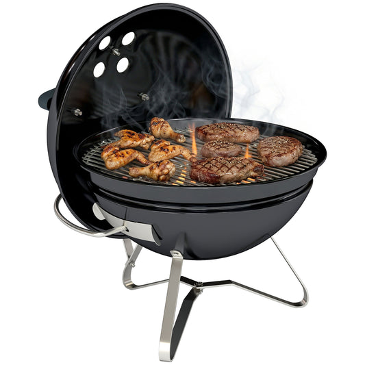 Barbacoa De Carbón Outsunny Metal, Acero Inoxidable Negro 41x41x44 Cm_0