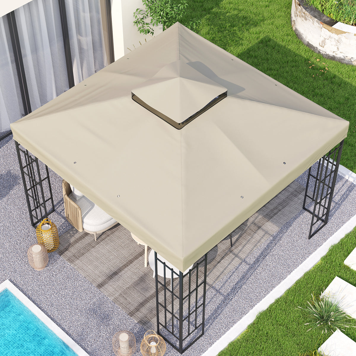 Techo De Repuesto Outsunny Tela Oxford Crema 300x300 Cm_4