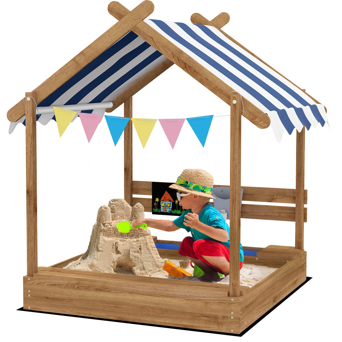 Arenero Para Niños Outsunny Madera De Abeto Marrón 124x116x146 Cm_0