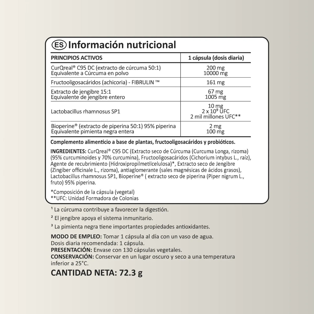 Curcumin Biotics + Piperina 130 días Antiinflamatorio N2 Natural Nutrition 130 cápsulas