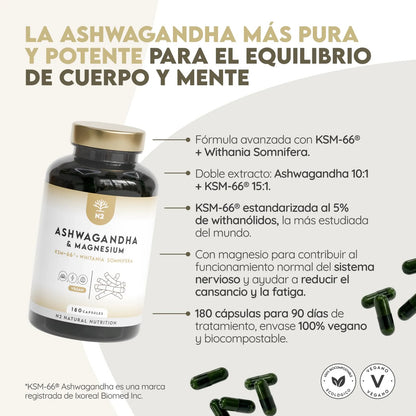 Ashwagandha KSM-66 90 días Relajación N2 Natural Nutrition 180 cápsulas